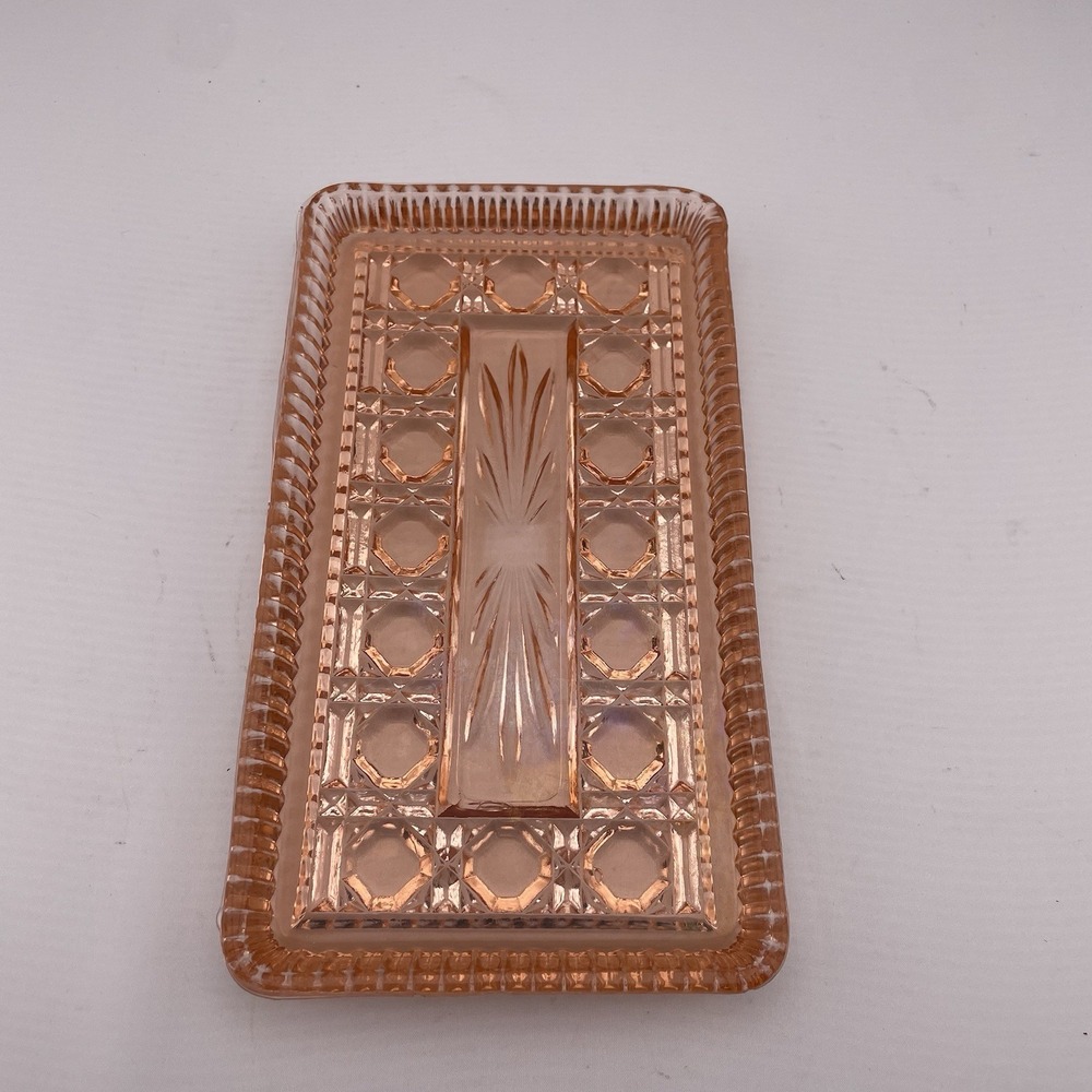 Federal Cane And Button PINK Depression Glass Tray 8.5x4.66" - Picture 2 of 3